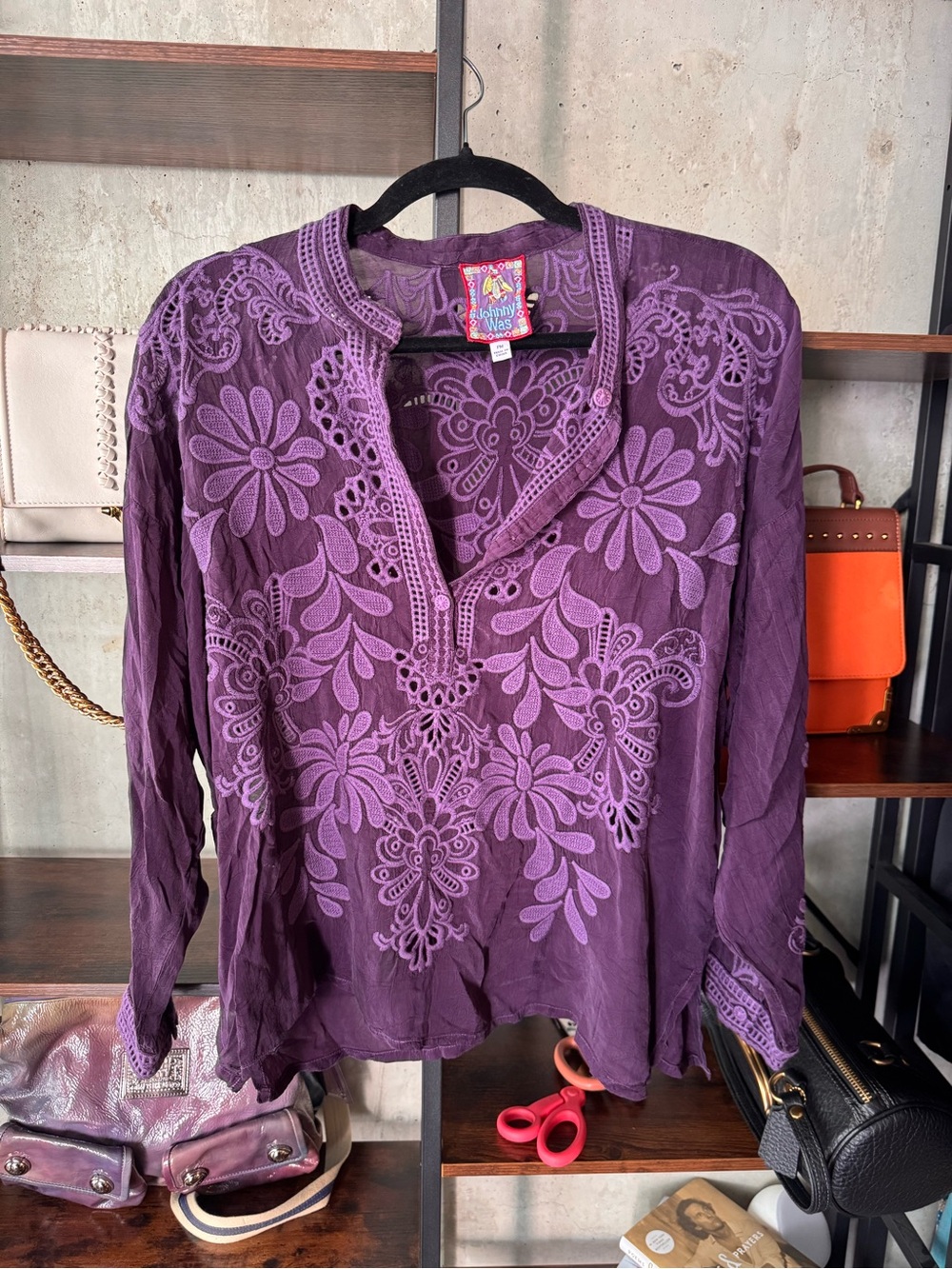 Johnny Was Purple Embroidered Floral Tunic - Petite Medium